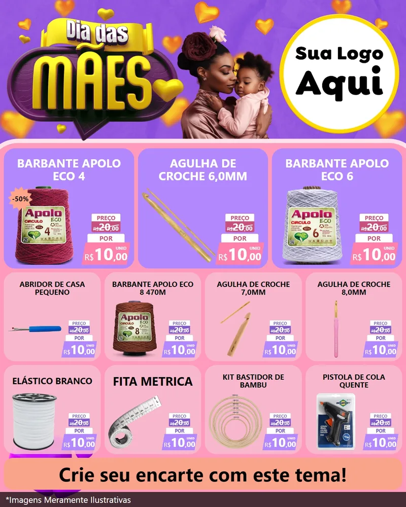 Modelo de Rede Social para Feed Instagram com o tema Dia das Mães para Armarinho e Aviamentos