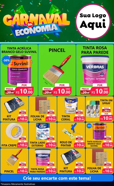 Modelo de Encarte para Encarte Grande com o tema Carnaval da Economia para Tintas e Ferramentas