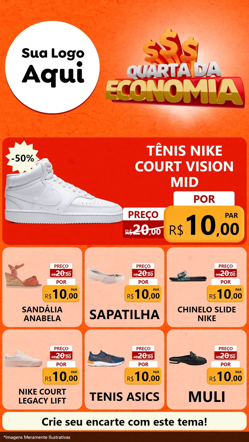 Modelo de Rede Social para Stories com o tema Quarta da Economia para Calçados