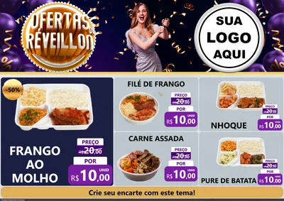 Modelo de Encarte para Encarte A4 Horizontal com o tema Ofertas de Réveillon para Restaurante