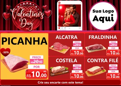 Modelo de Encarte para Encarte A4 Horizontal com o tema Valentine's Day para Açougue