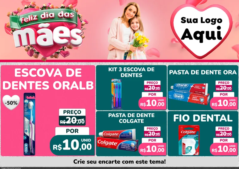 Modelo de Encarte para Encarte A4 Horizontal com o tema Feliz Dia das Mães para Higiene Pessoal