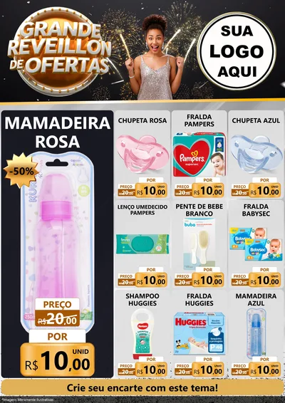 Modelo de Encarte para Encarte A4 Vertical com o tema Grande Réveillon de Ofertas para Bebês