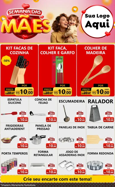 Modelo de Encarte para Encarte Grande com o tema Semana das Mães para Utilidades Domésticas
