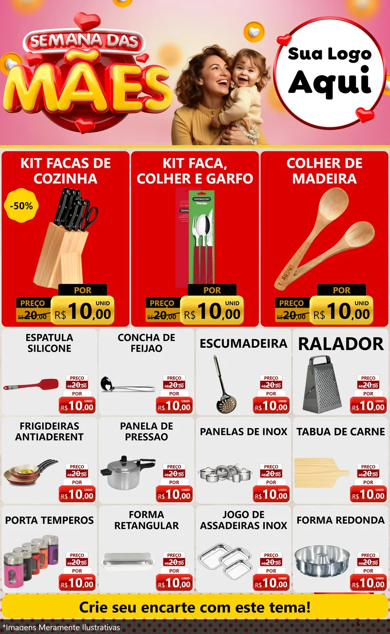 Modelo de Encarte para Encarte Grande com o tema Semana das Mães para Utilidades Domésticas