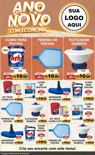 Modelo de Encarte para Encarte Grande com o tema Ano Novo Com Economia para Produtos para Piscina