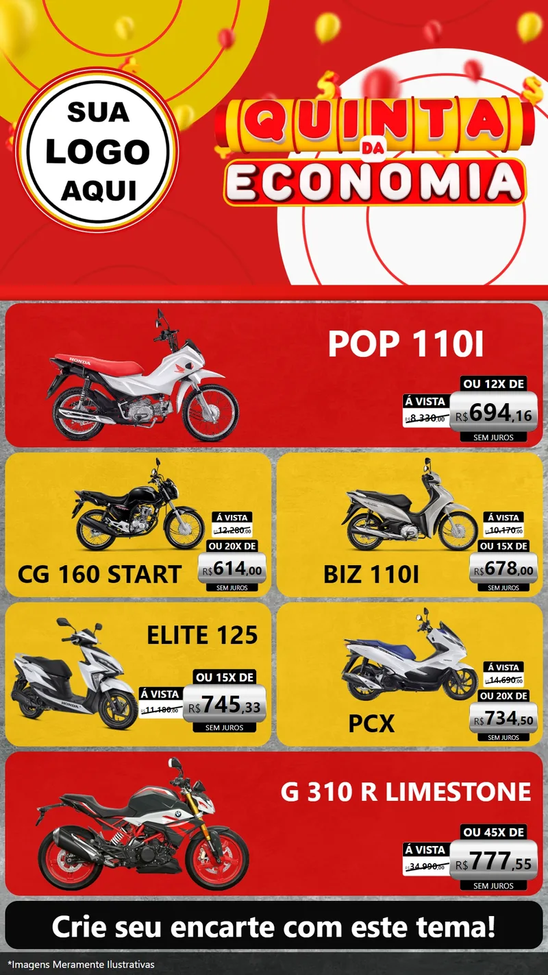 Modelo de TV para TV Vertical com o tema Quinta da Economia para Concessionaria de Motos