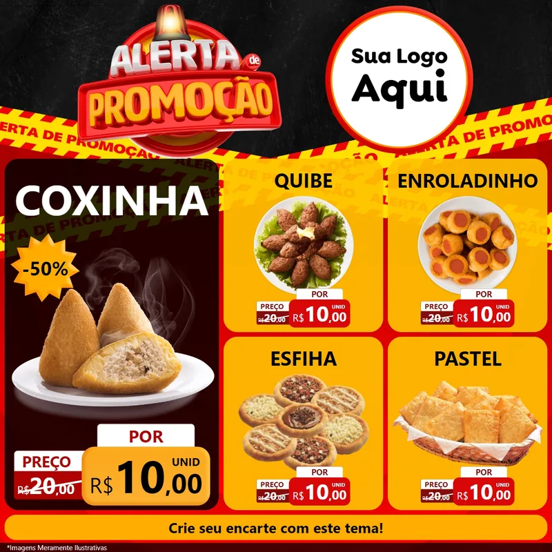 Modelo de Rede Social para Feed Facebook com o tema Alerta de Promoção para Salgadaria