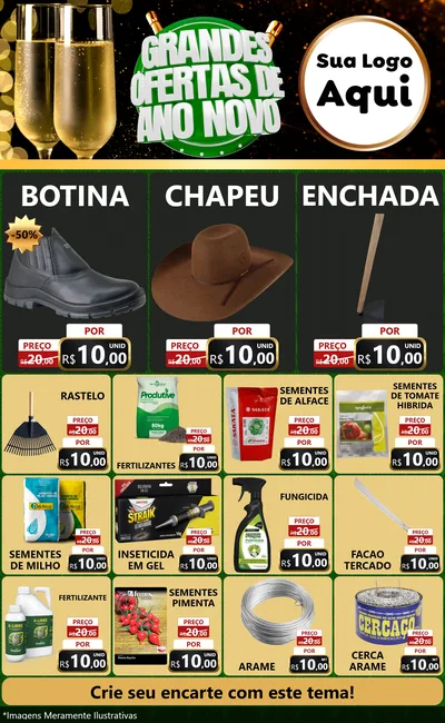 Modelo de Encarte para Encarte Grande com o tema Grandes Ofertas de Ano Novo para Agropecuária