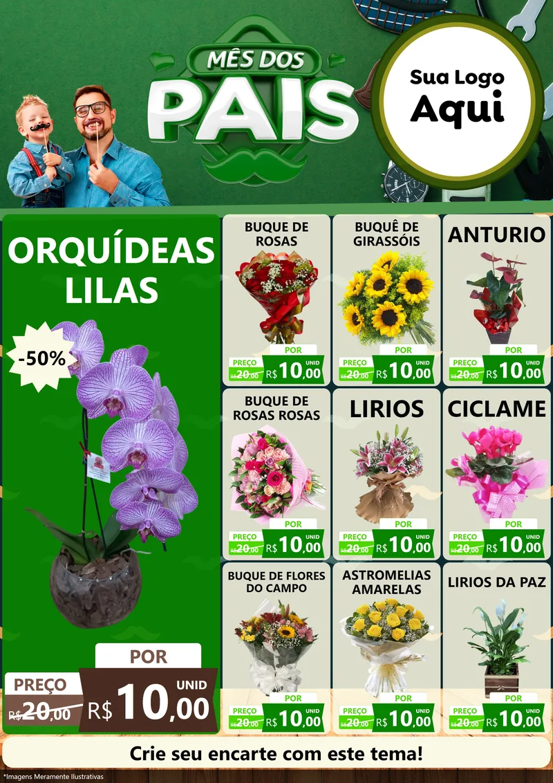 Modelo de Encarte para Encarte A4 Vertical com o tema Mês dos Pais para Floricultura e jardim