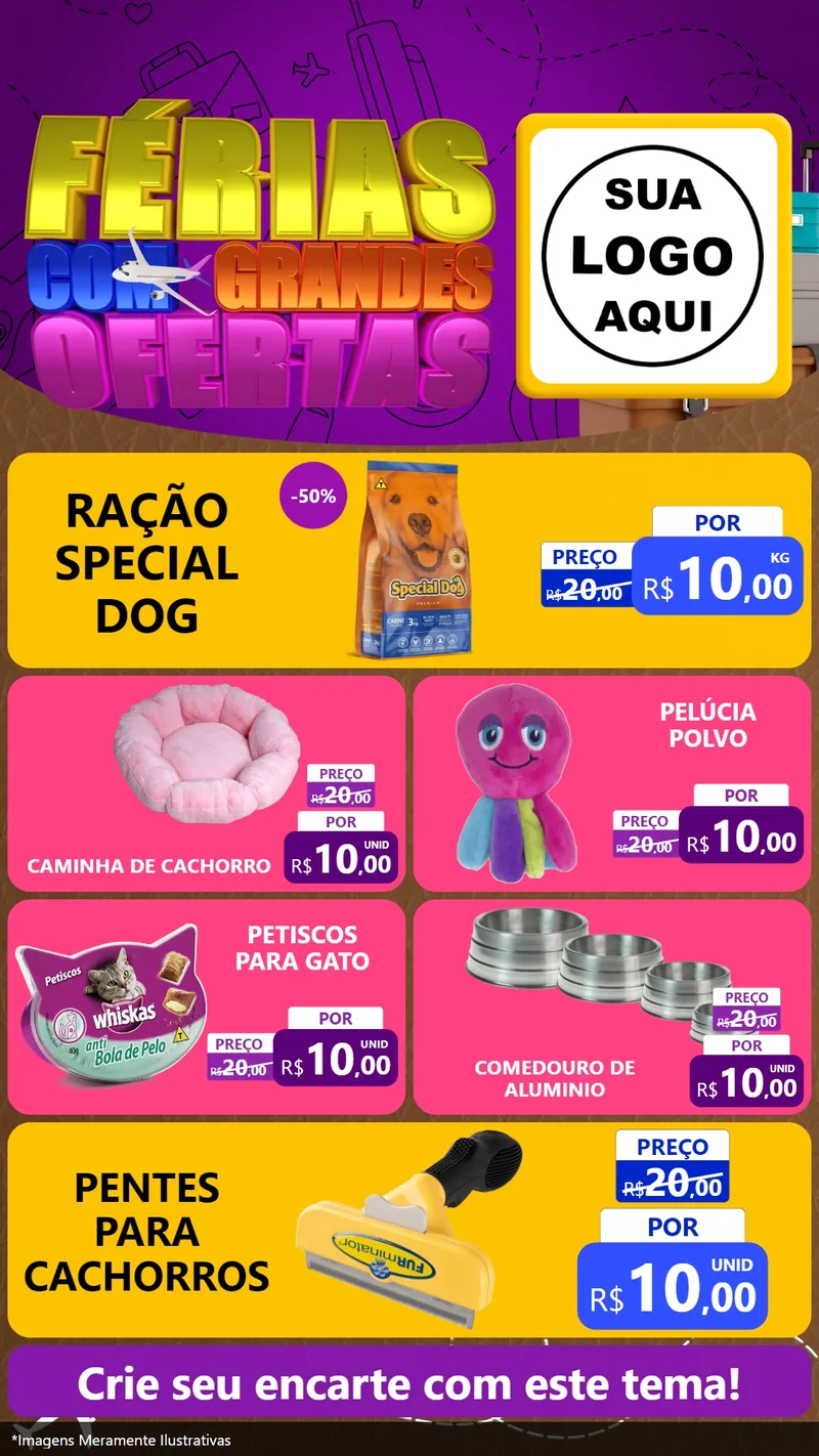 Modelo de TV para TV Vertical com o tema Férias com Grandes Ofertas para Pet Shop