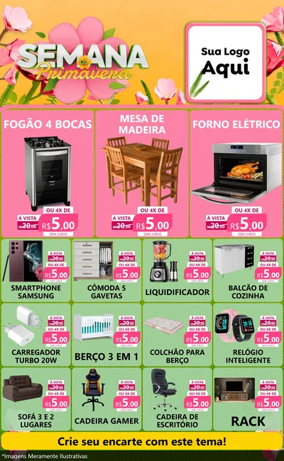 Modelo de Encarte para Encarte Grande com o tema Semana da Primavera para Móveis e Eletro