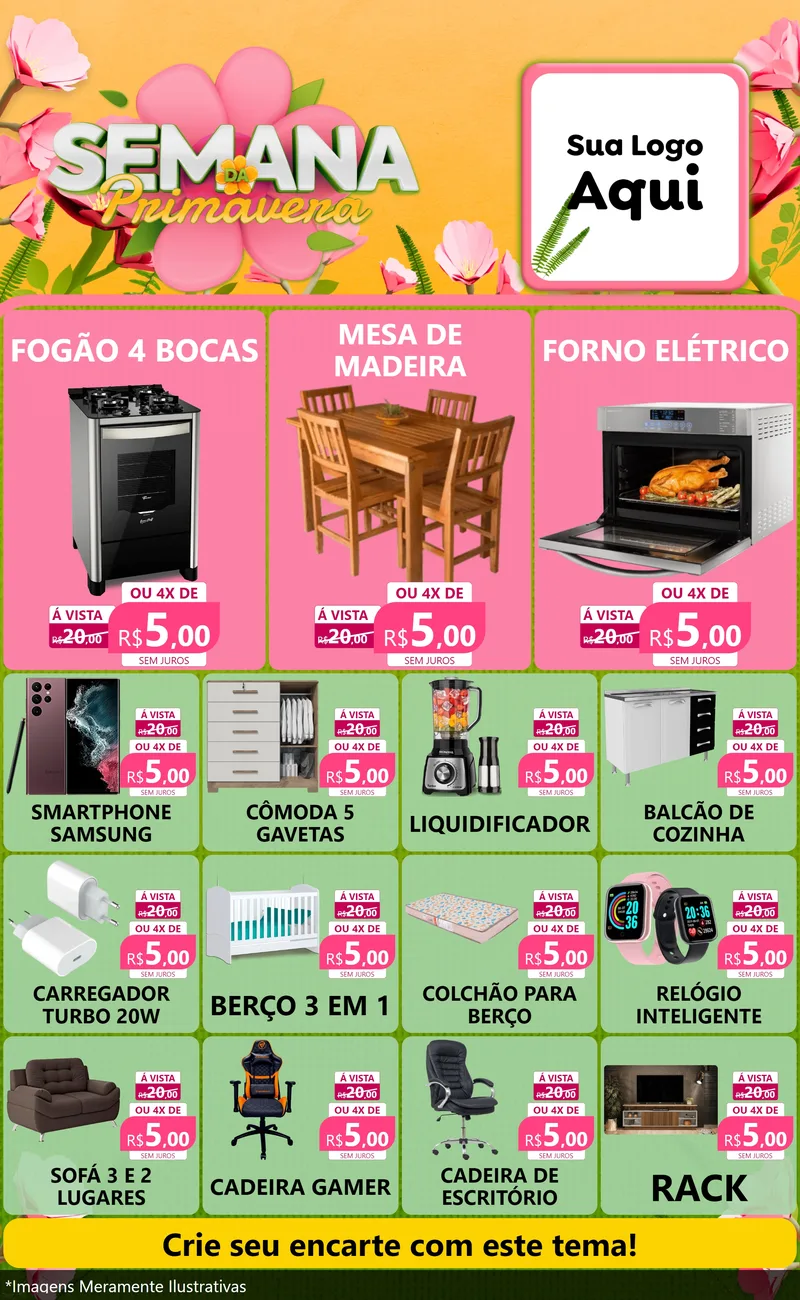 Modelo de Encarte para Encarte Grande com o tema Semana da Primavera para Móveis e Eletro