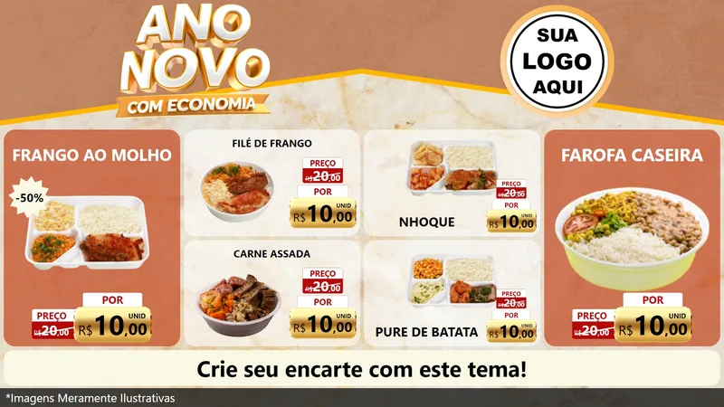 Modelo de TV para TV Horizontal com o tema Ano Novo Com Economia para Restaurante