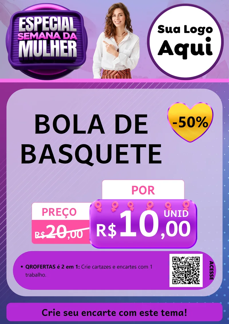 Modelo de Cartaz para Cartaz A4 Vertical com o tema Especial Semana da Mulher para Artigos Esportivos