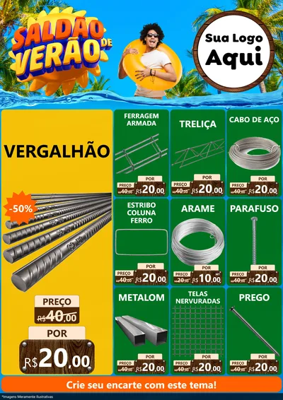 Modelo de Encarte para Encarte A4 Vertical com o tema Saldão de Verão para Ferragens