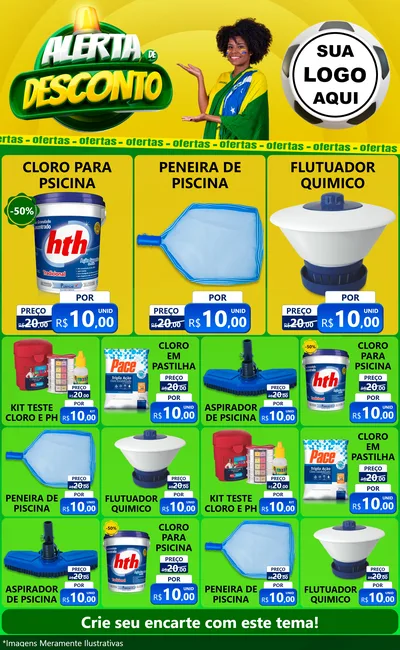 Modelo de Encarte para Encarte Grande com o tema Alerta de Desconto para Produtos para Piscina