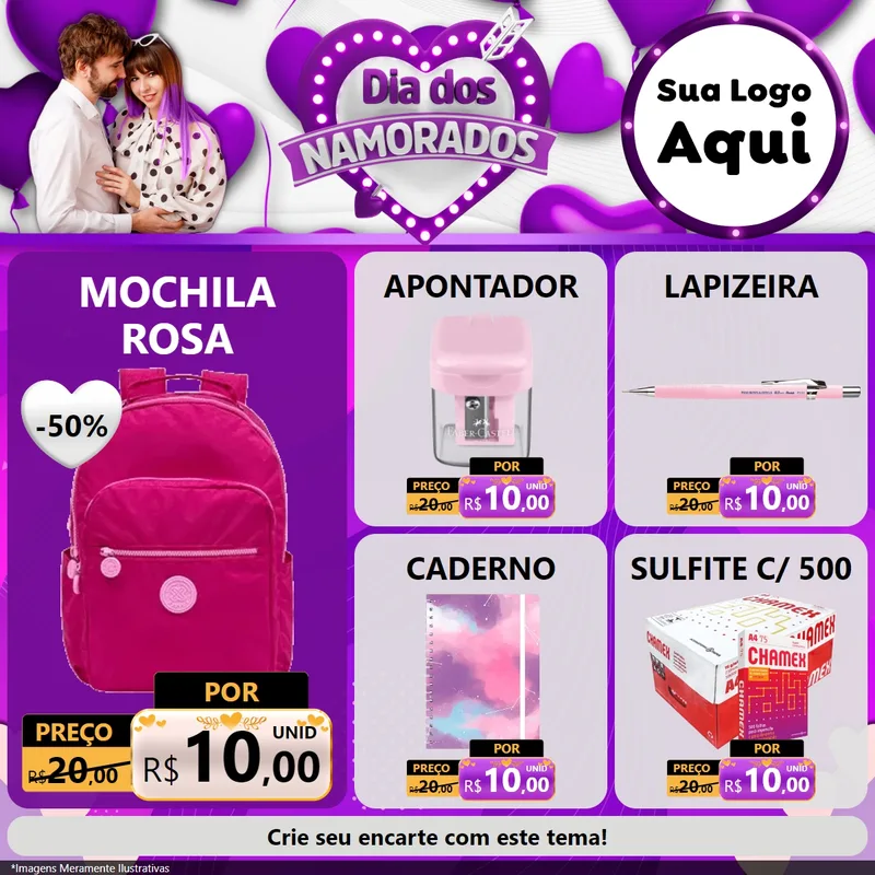Modelo de Rede Social para Feed Facebook com o tema Dia dos Namorados para Papelaria