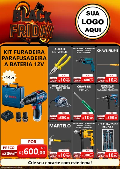 Modelo de Encarte para Encarte A4 Vertical com o tema Black Friday para Maquinas e Ferramentas