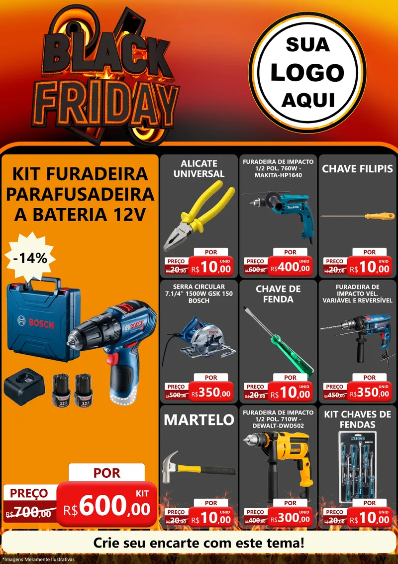 Modelo de Encarte para Encarte A4 Vertical com o tema Black Friday para Maquinas e Ferramentas