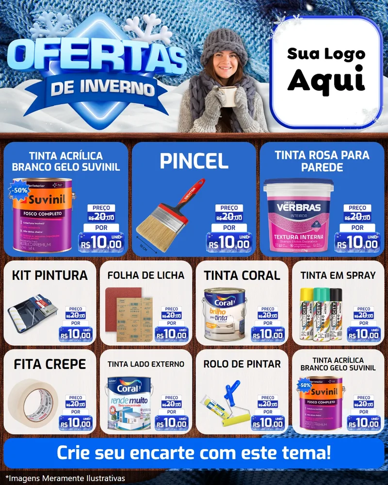 Modelo de Rede Social para Feed Instagram com o tema Ofertas de Inverno para Tintas e Ferramentas