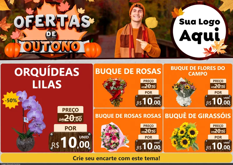Modelo de Encarte para Encarte A4 Horizontal com o tema Ofertas de Outono para Floricultura e jardim