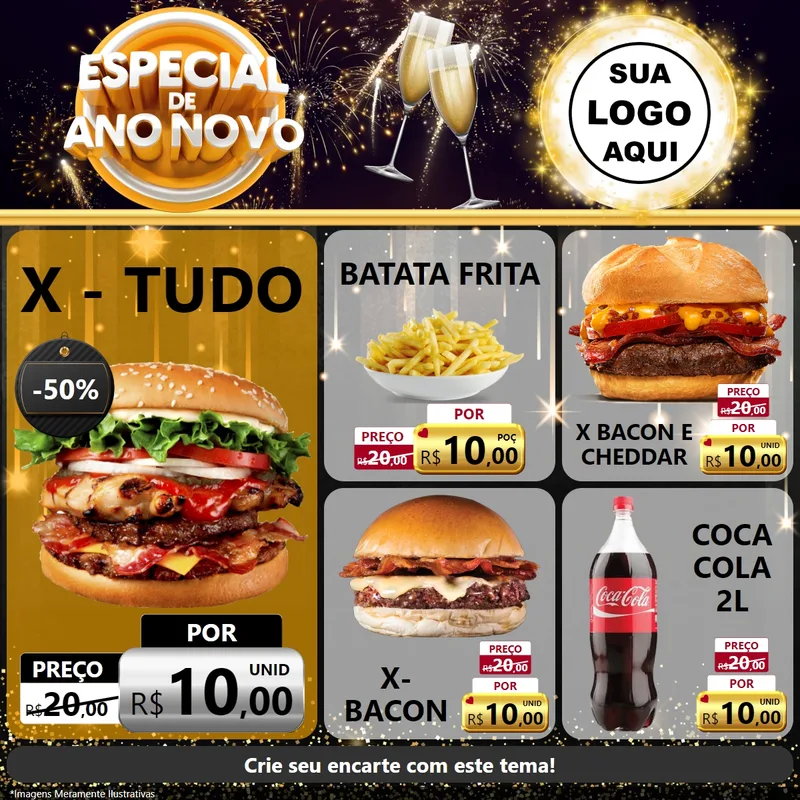 Modelo de Rede Social para Feed Facebook com o tema Especial de Ano Novo para Hamburgueria