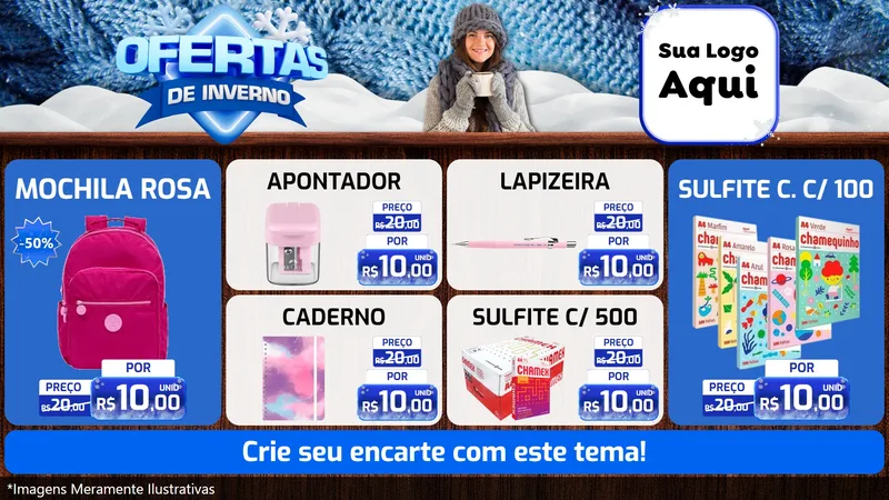 Modelo de TV para TV Horizontal com o tema Ofertas de Inverno para Papelaria