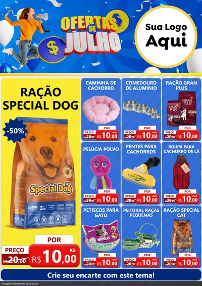 Modelo de Encarte para Encarte A4 Vertical com o tema Ofertas de Julho para Pet Shop