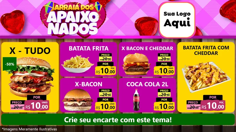 Modelo de TV para TV Horizontal com o tema Arraiá dos Apaixonados para Hamburgueria