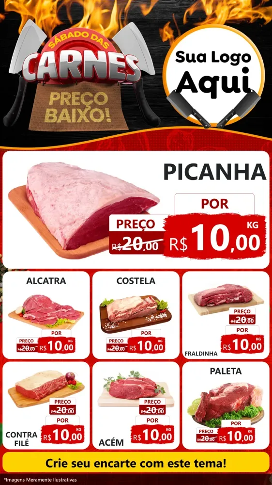Modelo de Rede Social para Stories com o tema Sábado das Carnes para Açougue