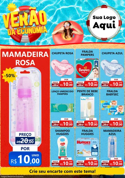 Modelo de Encarte para Encarte A4 Vertical com o tema Verão da Economia para Bebês
