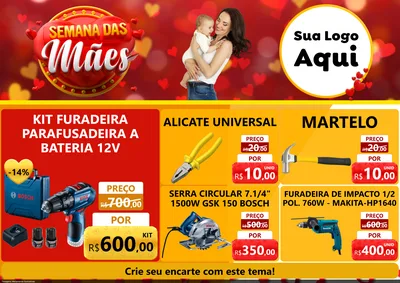 Modelo de Encarte para Encarte A4 Horizontal com o tema Semana das Mães para Maquinas e Ferramentas