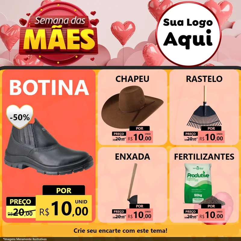 Modelo de Rede Social para Feed Facebook com o tema Semana das Mães para Agropecuária
