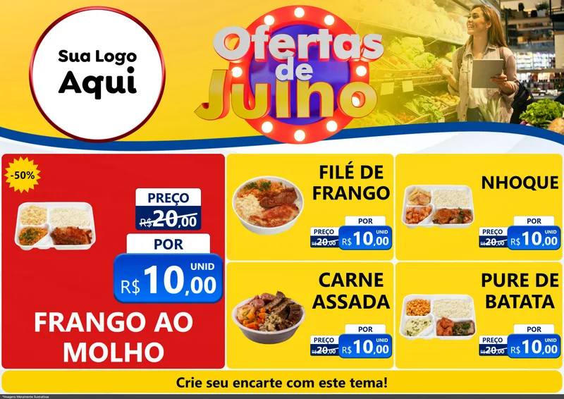 Modelo de Encarte para Encarte A4 Horizontal com o tema Ofertas de Julho para Restaurante