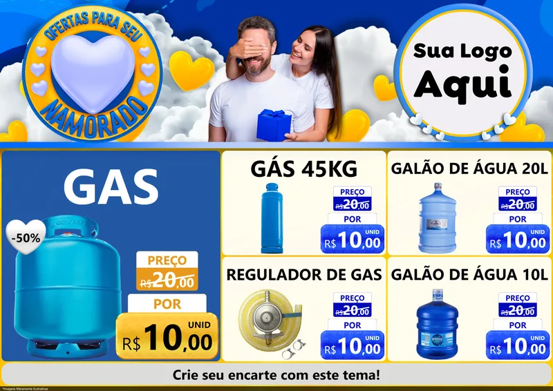 Modelo de Encarte para Encarte A4 Horizontal com o tema Ofertas Para Seu Namorado para Água e gás