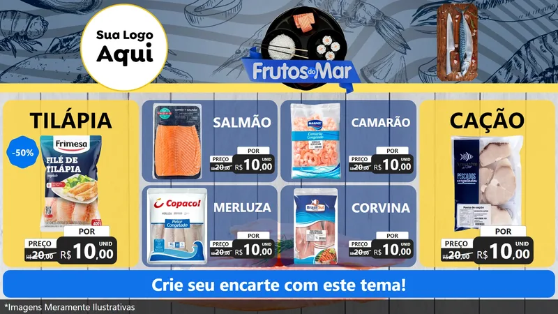 Modelo de TV para TV Horizontal com o tema Frutos do Mar para Peixaria