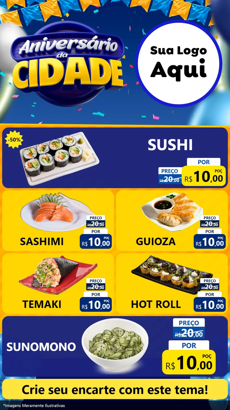 Modelo de TV para TV Vertical com o tema Aniversário da Cidade para Comida japonesa