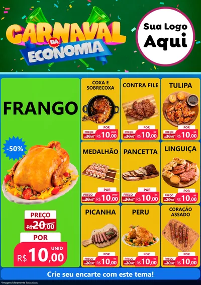 Modelo de Encarte para Encarte A4 Vertical com o tema Carnaval da Economia para Assados