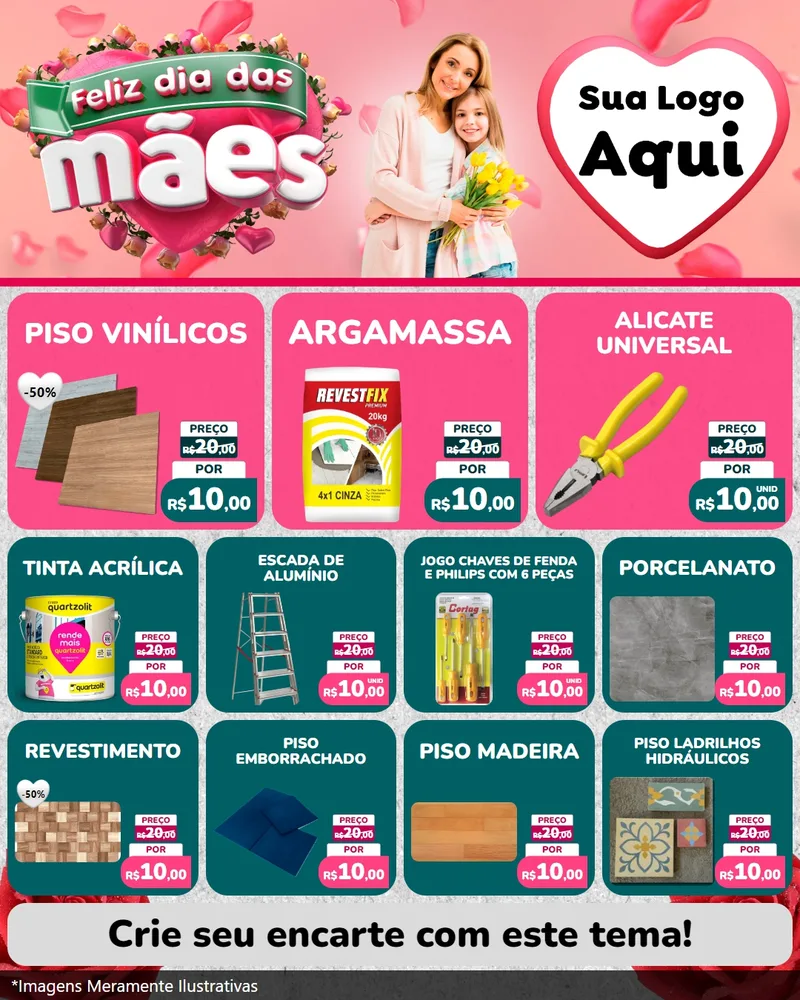 Modelo de Rede Social para Feed Instagram com o tema Feliz Dia das Mães para Material para Construção