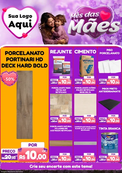 Modelo de Encarte para Encarte A4 Vertical com o tema Mês das Mães para Pisos e revestimentos