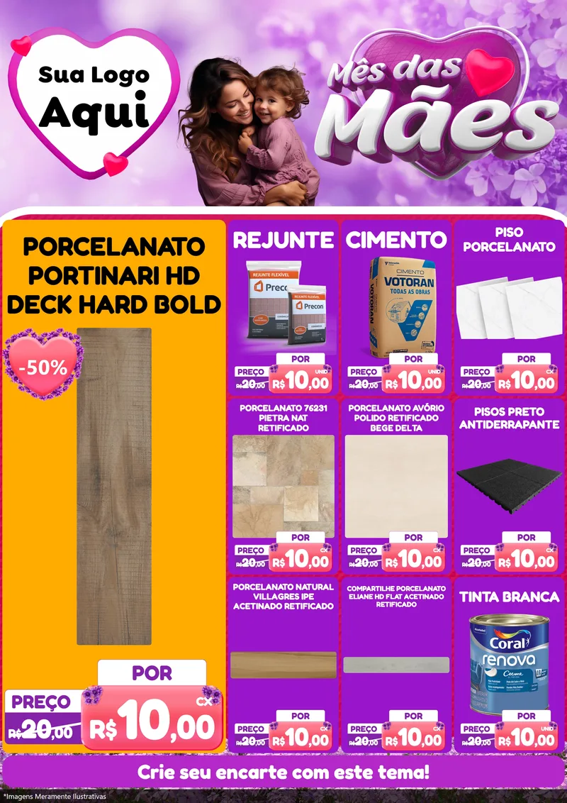 Modelo de Encarte para Encarte A4 Vertical com o tema Mês das Mães para Pisos e revestimentos
