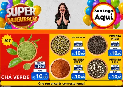 Modelo de Encarte para Encarte A4 Horizontal com o tema Super Inauguração para Produtos Naturais