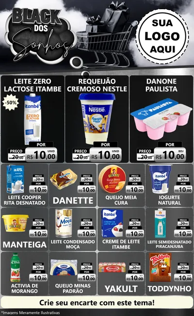 Modelo de Encarte para Encarte Grande com o tema Black dos Sonhos para Frios e Laticínios