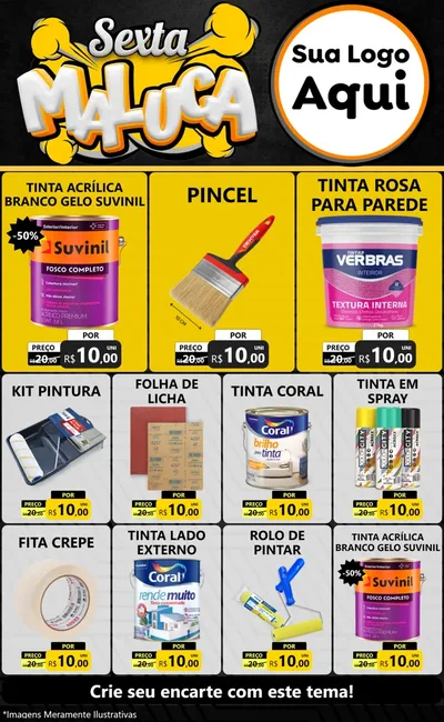 Modelo de Encarte para Encarte Grande com o tema Sexta Maluca para Tintas e Ferramentas
