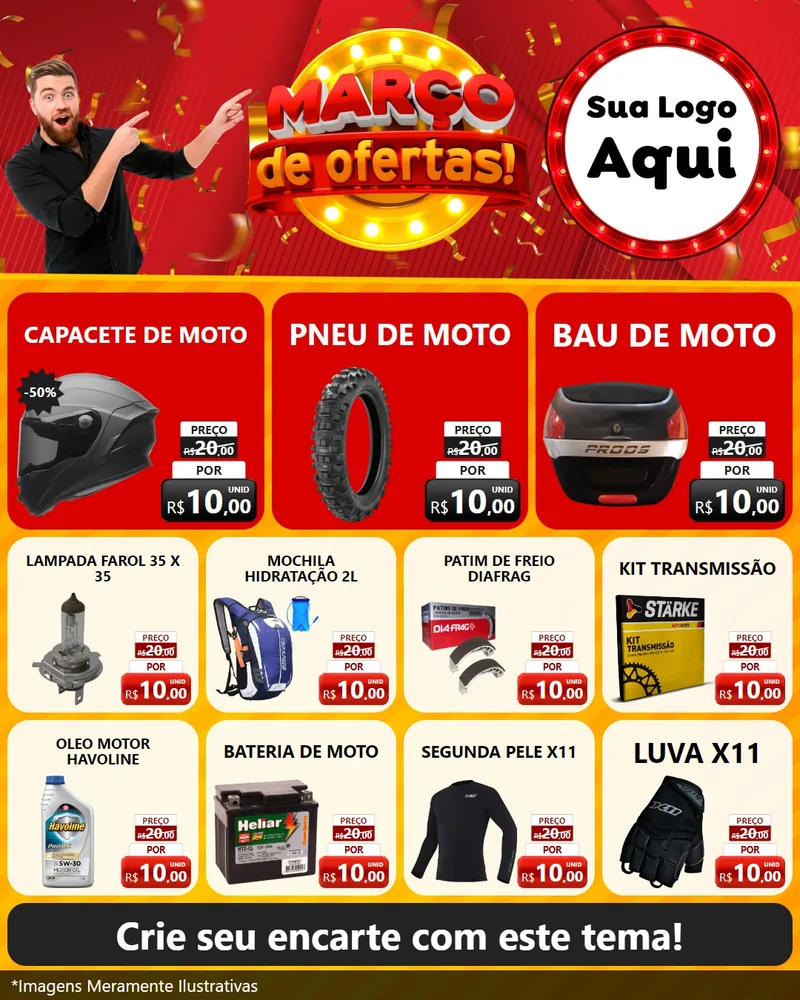 Modelo de Rede Social para Feed Instagram com o tema Março de Ofertas! para Moto peças