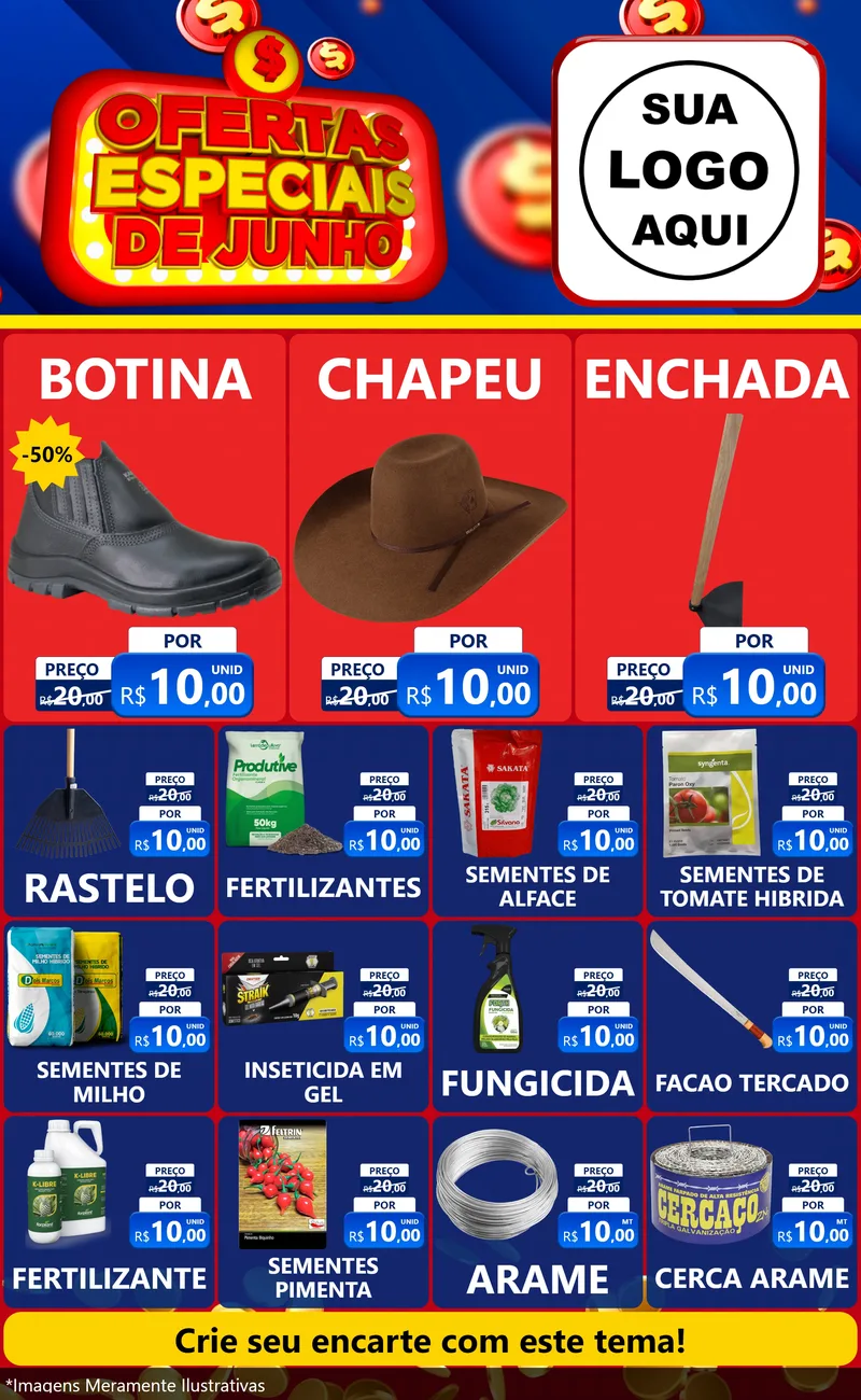 Modelo de Encarte para Encarte Grande com o tema Ofertas Especiais de Junho para Agropecuária