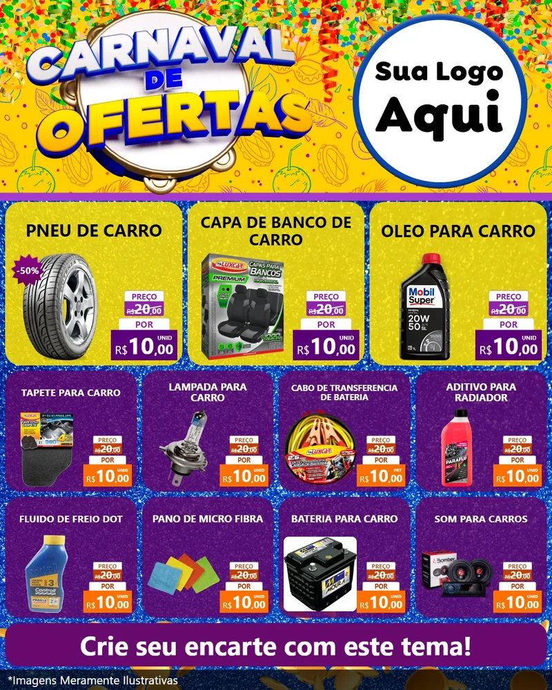 Modelo de Rede Social para Feed Instagram com o tema Carnaval de Ofertas para Auto peças