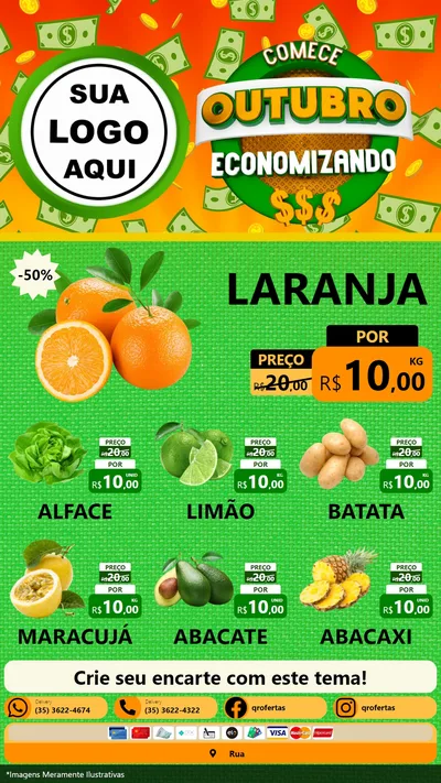 Modelo de Rede Social para Stories com o tema Comece Outubro Economizando para Hortifrúti