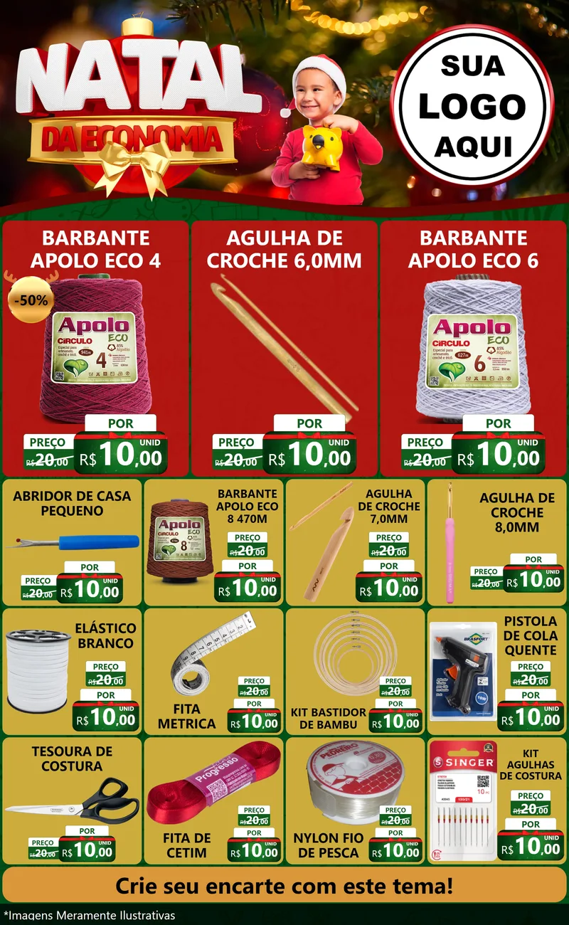 Modelo de Encarte para Encarte Grande com o tema Natal da Economia para Armarinho e Aviamentos